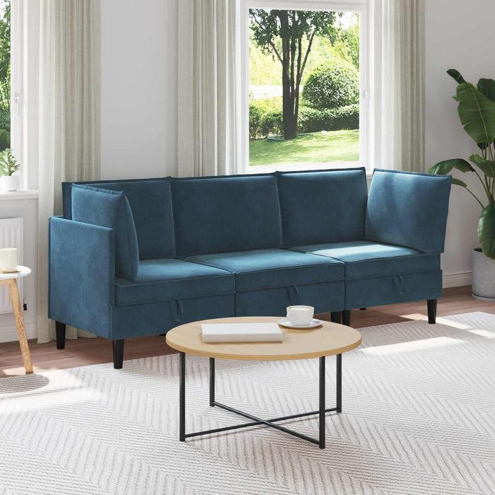 Set de mobilier pentru living cu pernă 3 pcs albastru Catifea WALTI