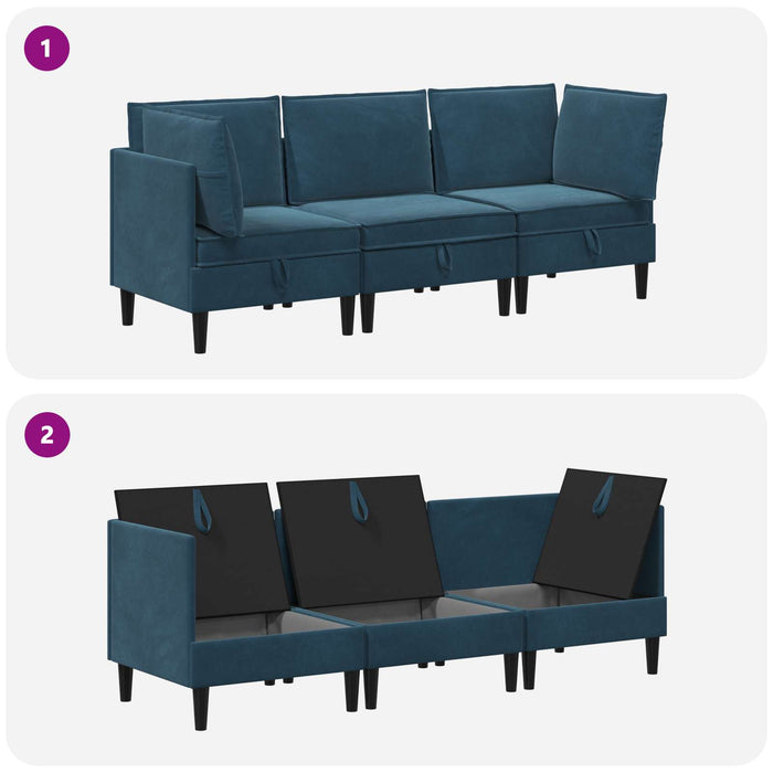Set de mobilier pentru living cu pernă 3 pcs albastru Catifea WALTI