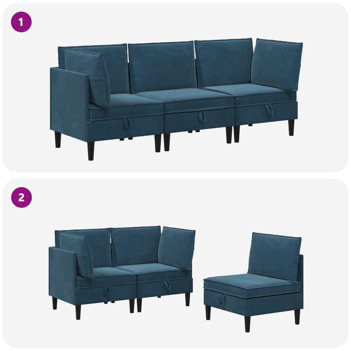 Set de mobilier pentru living cu pernă 3 pcs albastru Catifea WALTI