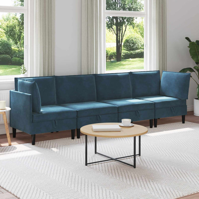Set de mobilier pentru living cu pernă 4 pcs albastru Catifea WALTI