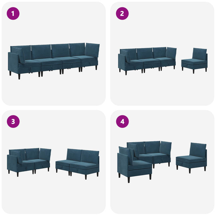 Set de mobilier pentru living cu pernă 4 pcs albastru Catifea WALTI