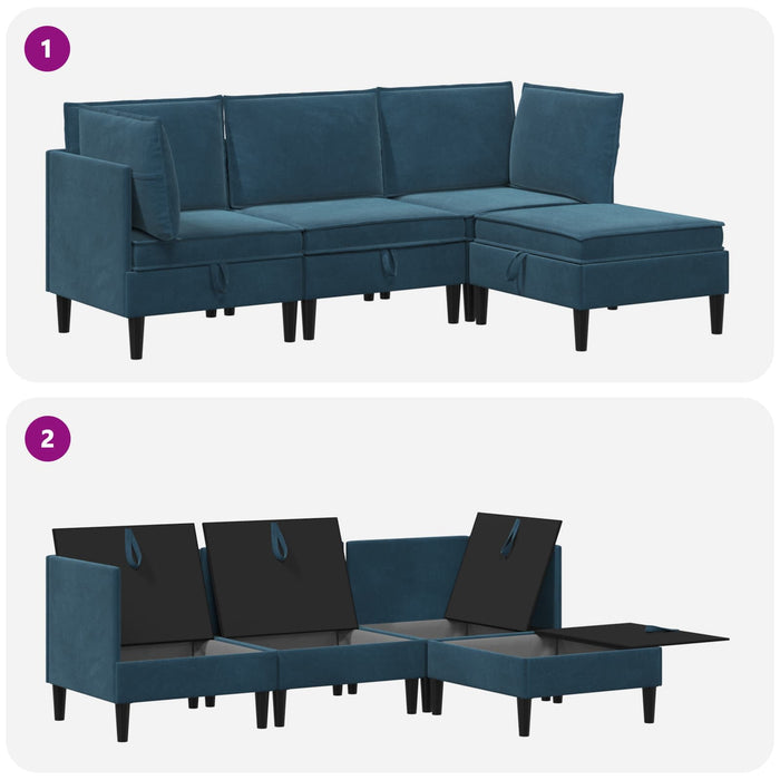 Set de mobilier pentru living cu pernă 4 pcs albastru Catifea WALTI