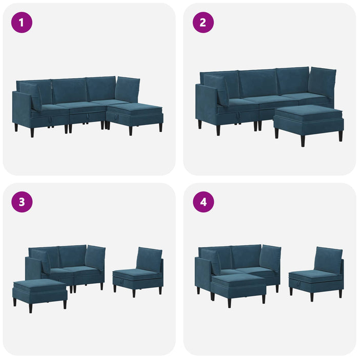Set de mobilier pentru living cu pernă 4 pcs albastru Catifea WALTI
