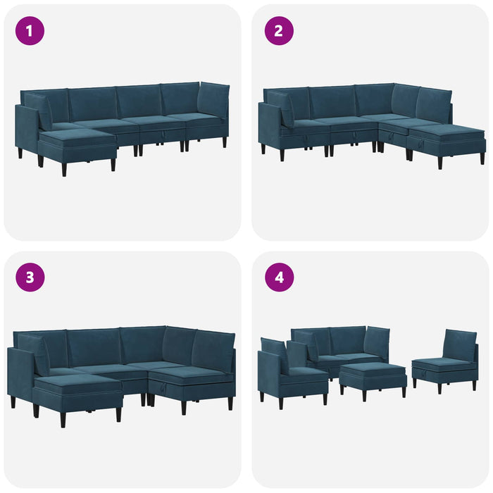 Set de mobilier pentru living cu pernă 5 pcs albastru Catifea WALTI