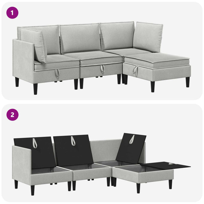 Set de mobilier pentru living 4 pcs Gri deschis Țesătură - WALTI WALTI