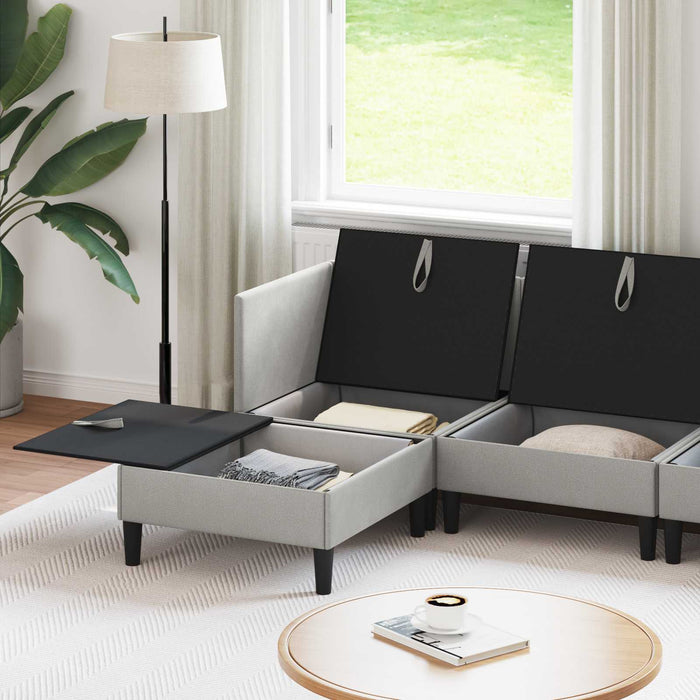 Set de mobilier pentru living 5 pcs Gri deschis Țesătură - WALTI WALTI