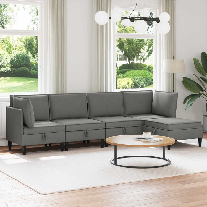 Set de mobilier pentru living 5 pcs Gri închis Țesătură - WALTI WALTI