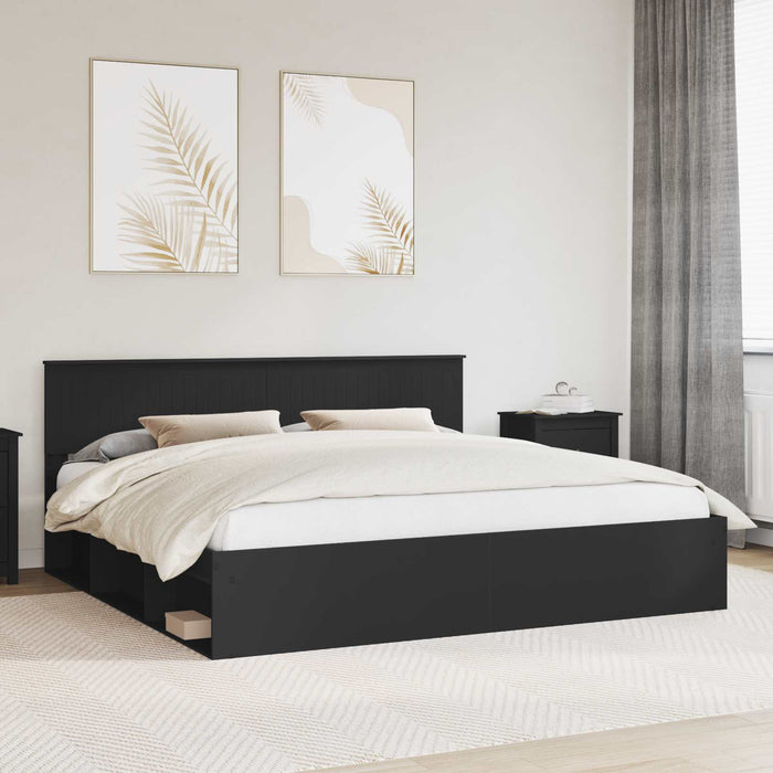 Cadru de pat cu headboard Negru 200 x 200 cm Lemn de pin masiv - WALTI WALTI