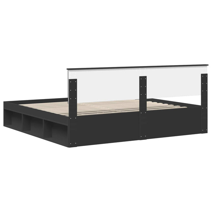 Cadru de pat cu headboard Negru 200 x 200 cm Lemn de pin masiv - WALTI WALTI