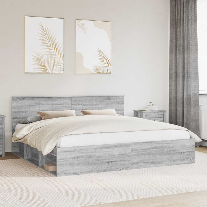 Cadru de pat Gri Sonoma 200 x 200 cm Lemn de pin masiv - WALTI WALTI