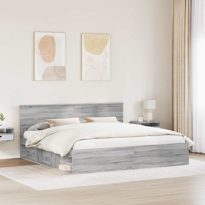 Cadru de pat Gri Sonoma 200 x 200 cm Lemn de pin masiv - WALTI WALTI