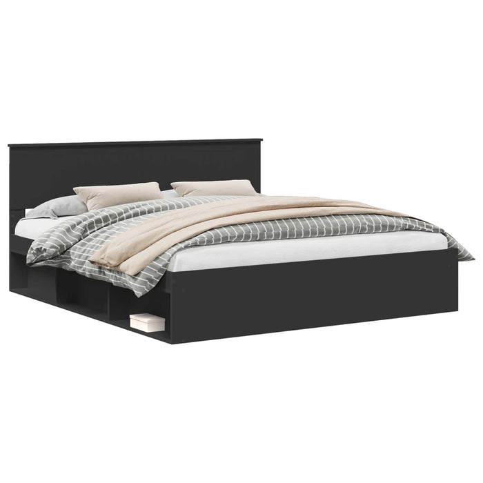 Cadru de pat cu headboard Negru 180 x 200 cm Lemn de pin masiv - WALTI WALTI