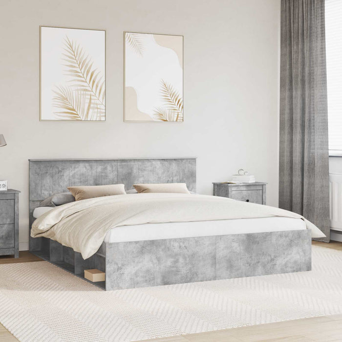 Cadru de pat cu headboard Beton 180 x 200 cm Lemn de pin masiv - WALTI WALTI