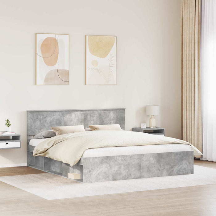 Cadru de pat cu headboard Beton 180 x 200 cm Lemn de pin masiv - WALTI WALTI