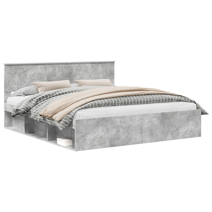 Cadru de pat cu headboard Beton 180 x 200 cm Lemn de pin masiv - WALTI WALTI