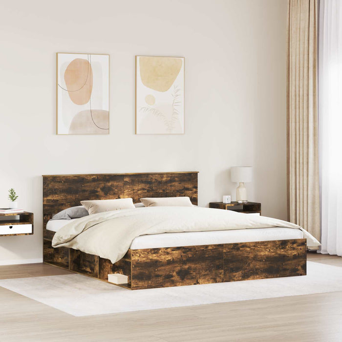 Cadru de pat Stejar fumuriu 180 x 200 cm Lemn de pin masiv - WALTI WALTI
