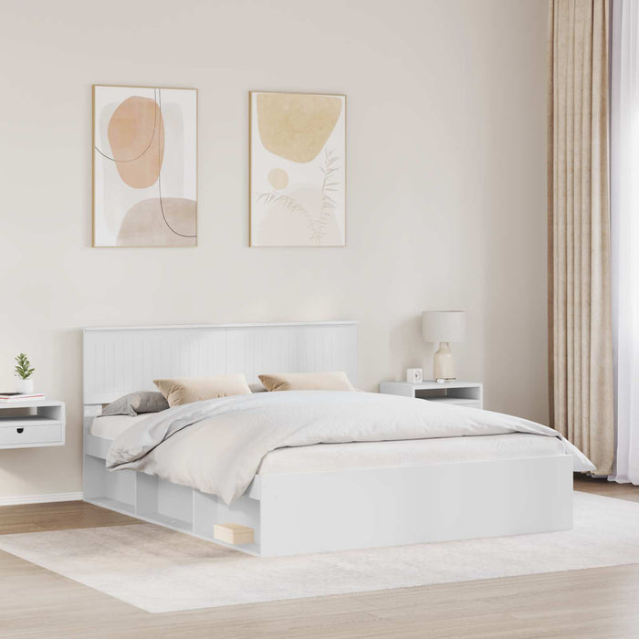 Cadru de pat cu headboard Alb 160 x 200 cm Lemn de pin masiv - WALTI WALTI
