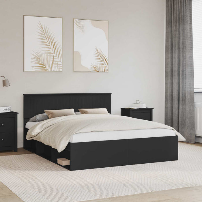 Cadru de pat cu headboard Negru 160 x 200 cm Lemn de pin masiv - WALTI WALTI