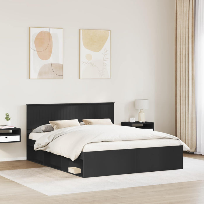 Cadru de pat cu headboard Negru 160 x 200 cm Lemn de pin masiv - WALTI WALTI