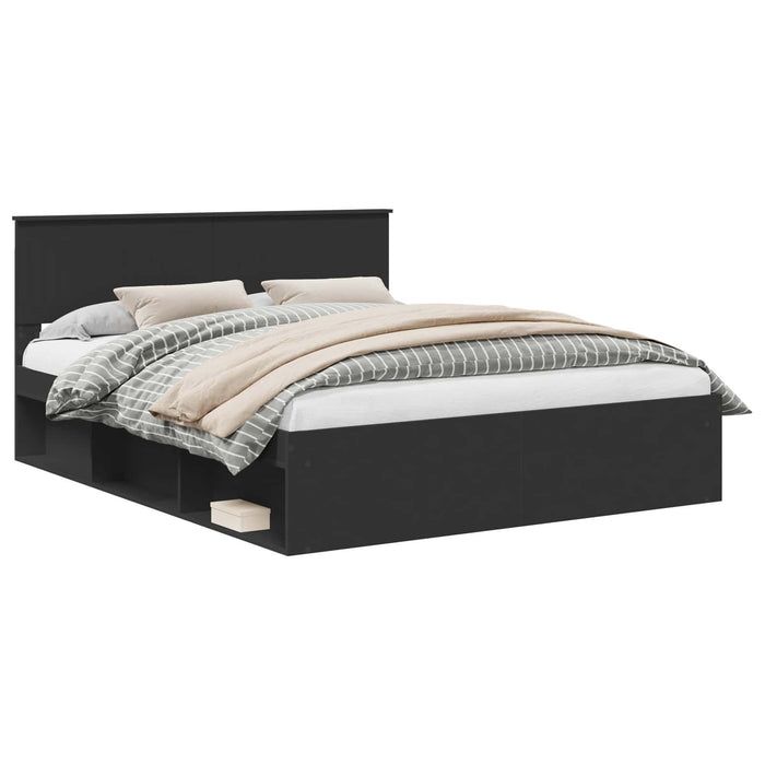 Cadru de pat cu headboard Negru 160 x 200 cm Lemn de pin masiv - WALTI WALTI