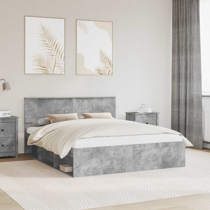Cadru de pat cu headboard Beton 160 x 200 cm Lemn de pin masiv - WALTI WALTI