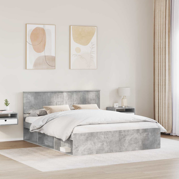 Cadru de pat cu headboard Beton 160 x 200 cm Lemn de pin masiv - WALTI WALTI