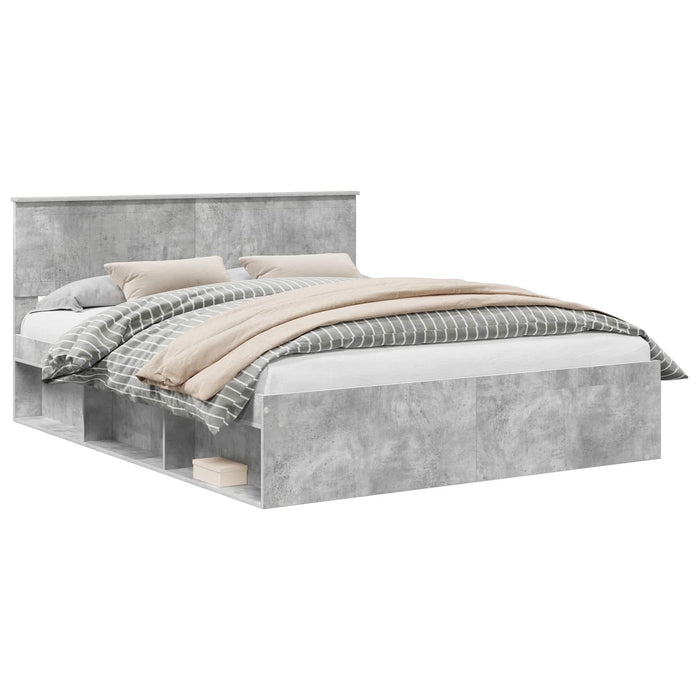 Cadru de pat cu headboard Beton 160 x 200 cm Lemn de pin masiv - WALTI WALTI