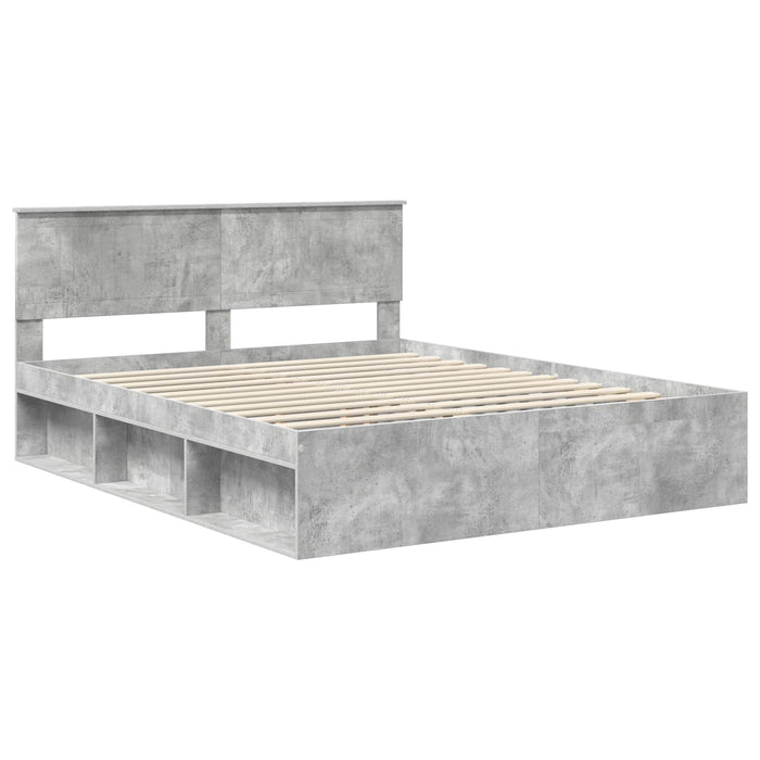 Cadru de pat cu headboard Beton 160 x 200 cm Lemn de pin masiv - WALTI WALTI