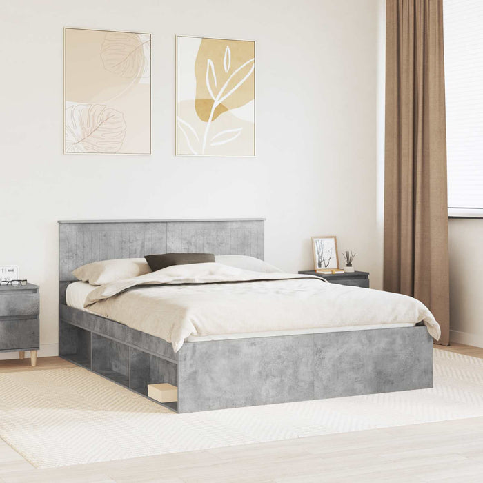 Cadru de pat Gri Concret 150 x 200 cm Lemn de pin masiv - WALTI WALTI