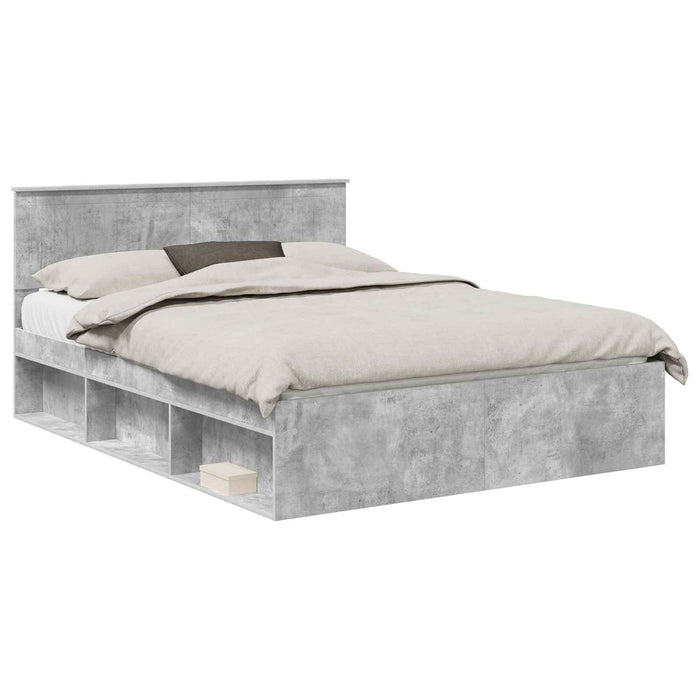 Cadru de pat Gri Concret 150 x 200 cm Lemn de pin masiv - WALTI WALTI