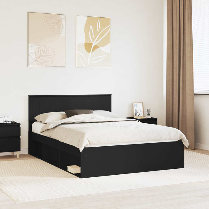 Cadru de pat cu headboard Negru 140 x 200 cm Lemn de pin masiv - WALTI WALTI