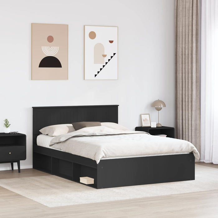 Cadru de pat cu headboard Negru 140 x 200 cm Lemn de pin masiv - WALTI WALTI