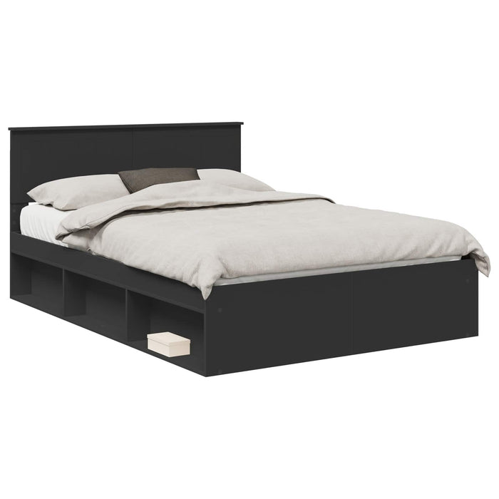 Cadru de pat cu headboard Negru 140 x 200 cm Lemn de pin masiv - WALTI WALTI