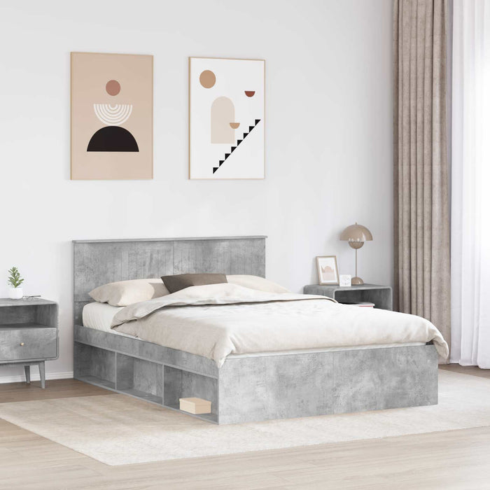 Cadru de pat cu headboard Beton 140 x 190 cm Lemn de pin masiv - WALTI WALTI
