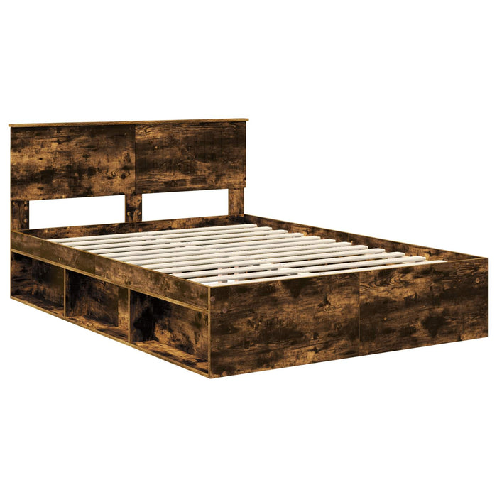 Cadru de pat Stejar fumuriu 140 x 190 cm Lemn de pin masiv - WALTI WALTI