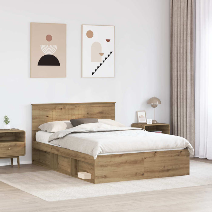 Cadru de pat Stejar artizanal 140 x 190 cm Lemn de pin masiv - WALTI WALTI
