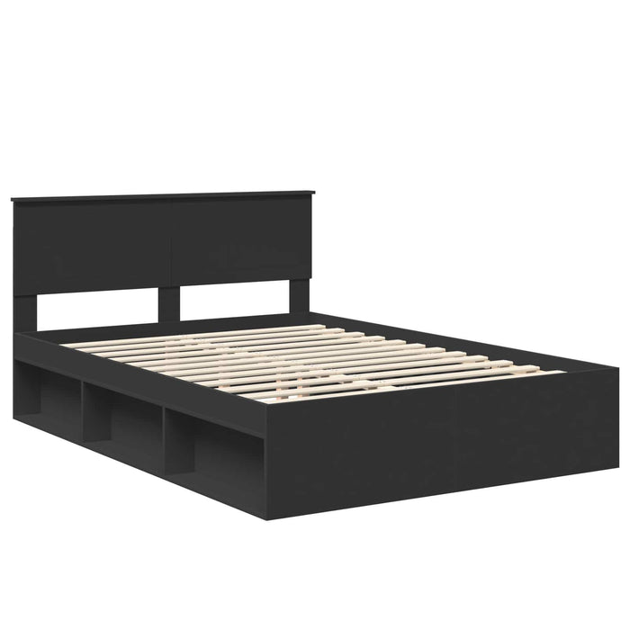 Cadru de pat cu headboard Negru 135 x 190 cm Lemn de pin masiv - WALTI WALTI
