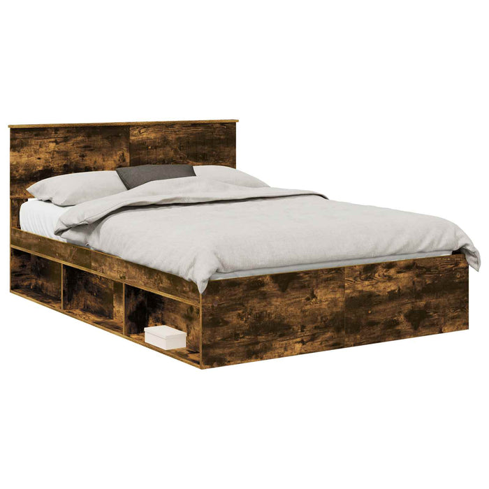 Cadru de pat Stejar fumuriu 135 x 190 cm Lemn de pin masiv - WALTI WALTI