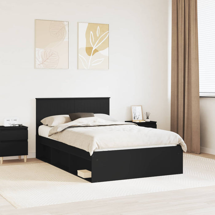 Cadru de pat cu headboard Negru 120 x 190 cm Lemn de pin masiv - WALTI WALTI