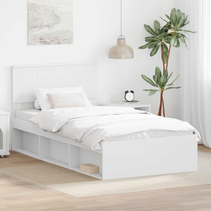 Cadru de pat cu headboard Alb 100 x 200 cm Lemn de pin masiv - WALTI WALTI