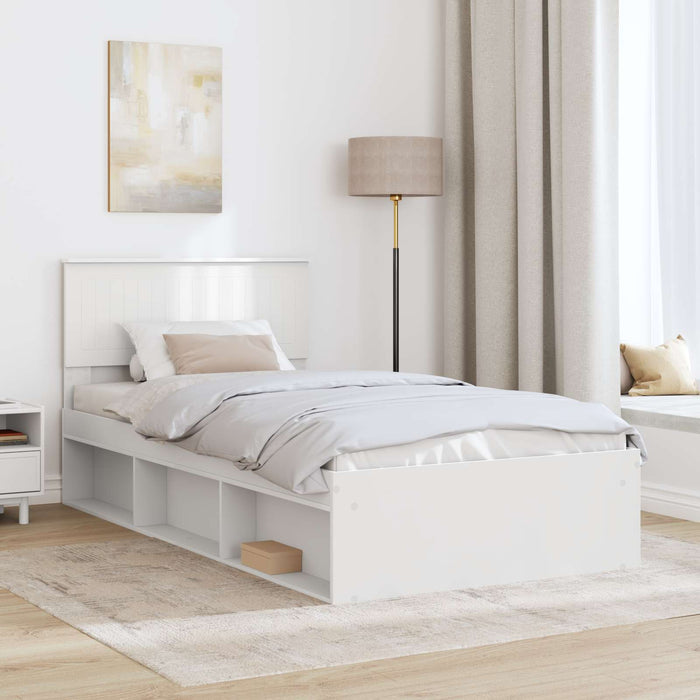 Cadru de pat cu headboard Alb 100 x 200 cm Lemn de pin masiv - WALTI WALTI