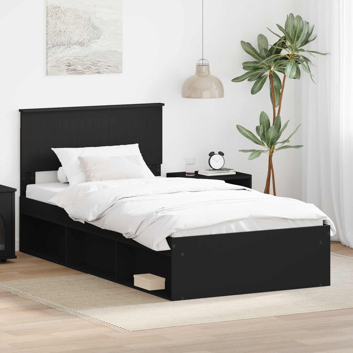 Cadru de pat cu headboard Negru 100 x 200 cm Lemn de pin masiv - WALTI WALTI