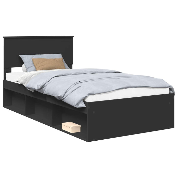 Cadru de pat cu headboard Negru 100 x 200 cm Lemn de pin masiv - WALTI WALTI