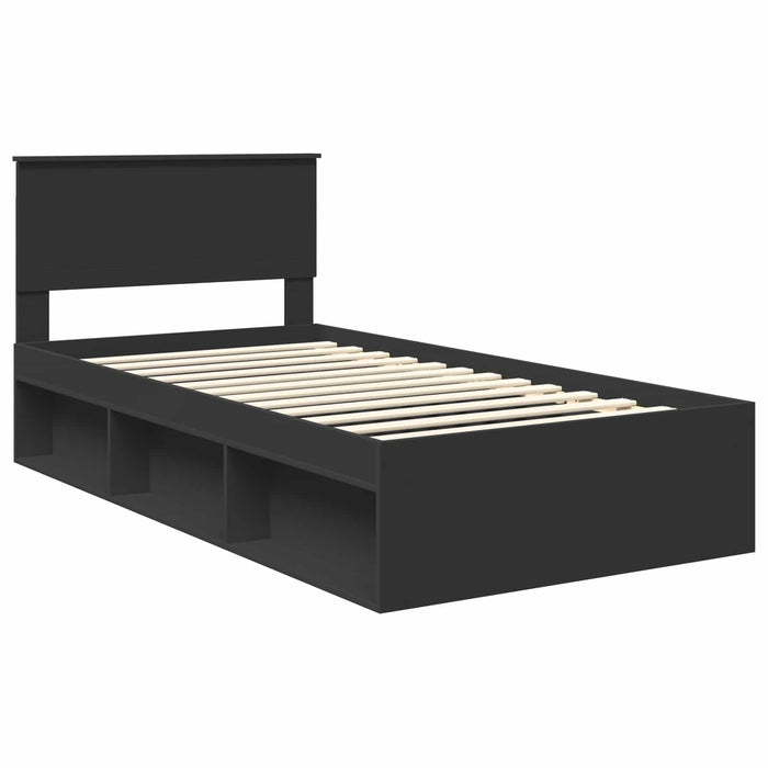 Cadru de pat cu headboard Negru 100 x 200 cm Lemn de pin masiv - WALTI WALTI