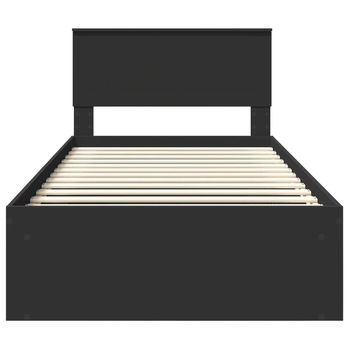 Cadru de pat cu headboard Negru 100 x 200 cm Lemn de pin masiv - WALTI WALTI