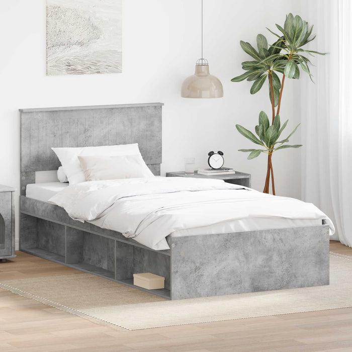 Cadru de pat Gri Concret 100 x 200 cm Lemn de pin masiv - WALTI WALTI