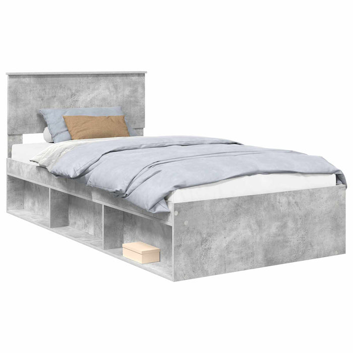 Cadru de pat Gri Concret 100 x 200 cm Lemn de pin masiv - WALTI WALTI