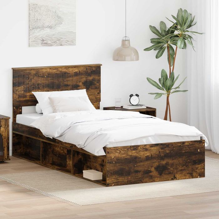 Cadru de pat Stejar fumuriu 100 x 200 cm Lemn de pin masiv - WALTI WALTI