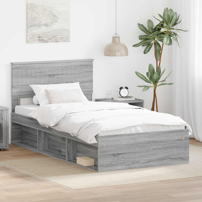 Cadru de pat Gri Sonoma 100 x 200 cm Lemn de pin masiv - WALTI WALTI