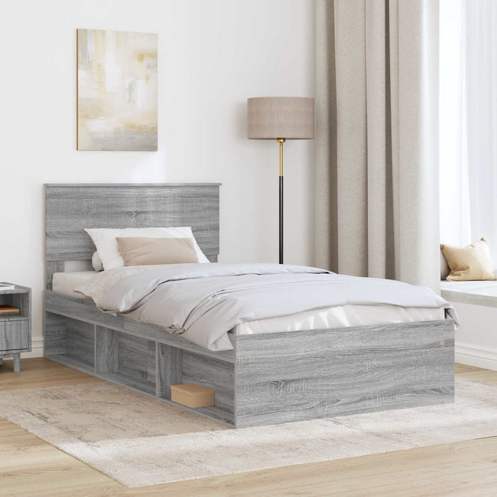 Cadru de pat Gri Sonoma 100 x 200 cm Lemn de pin masiv - WALTI WALTI